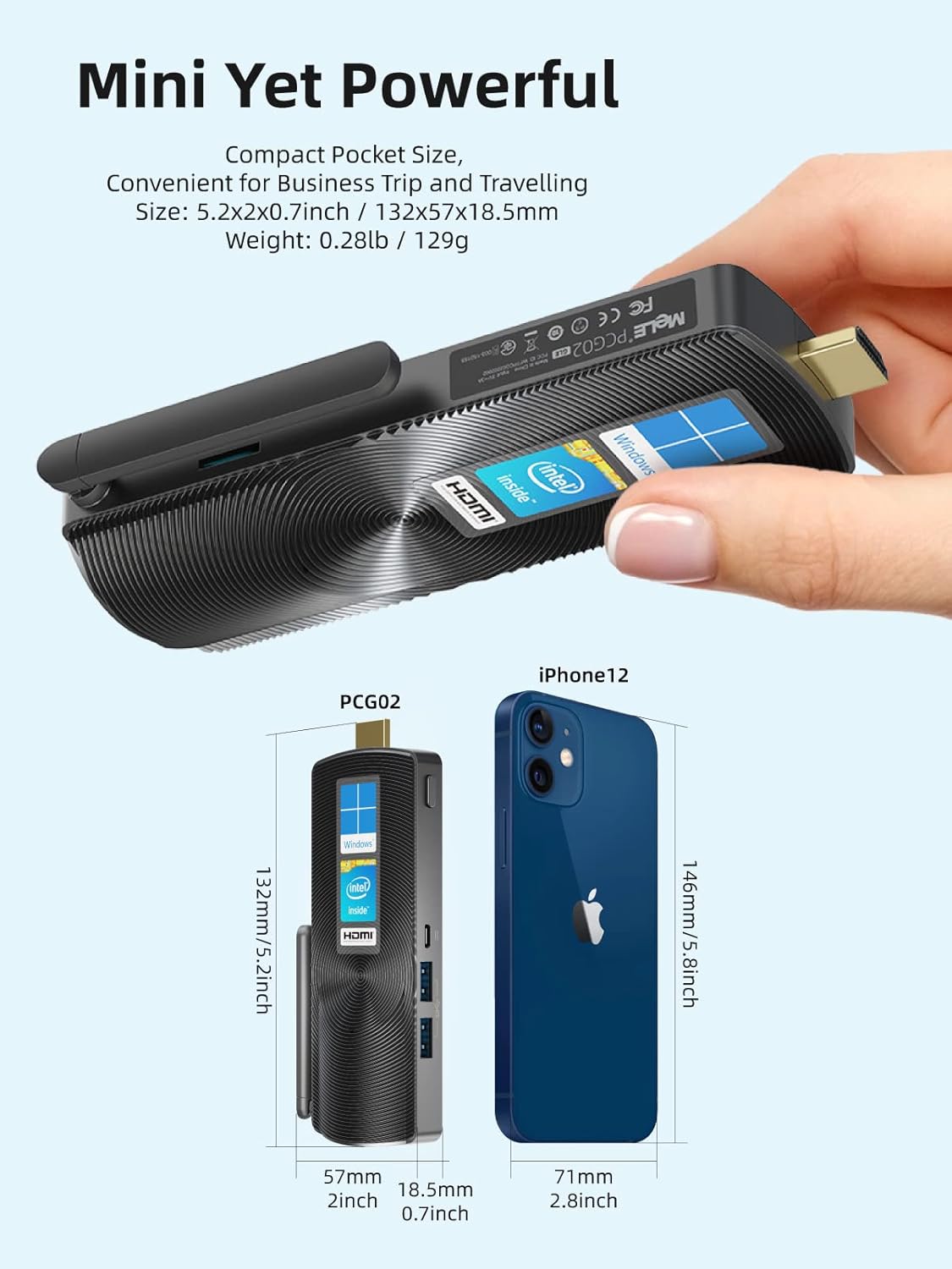Mini PC Stick Fanless Windows 11 Pro Celeron J4125 8GB/256GB Small Computer X944