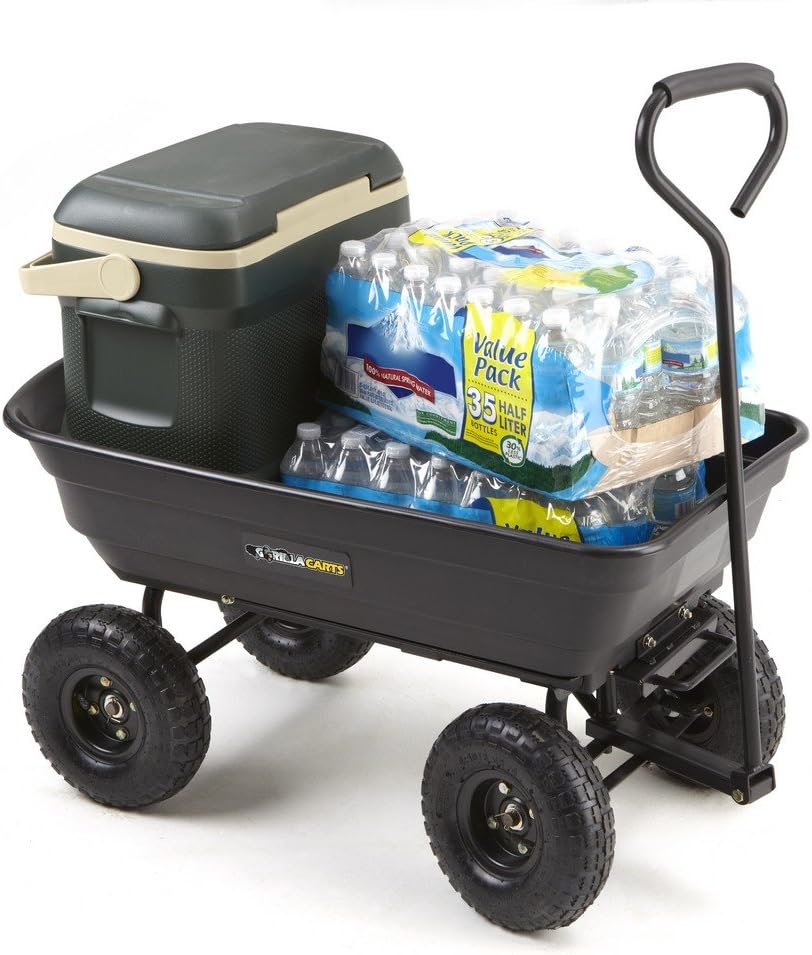 Black Poly Garden Dump Cart with Steel Frame and 10-Inch Pneumatic Tires, 600-Pound Capacity V98003