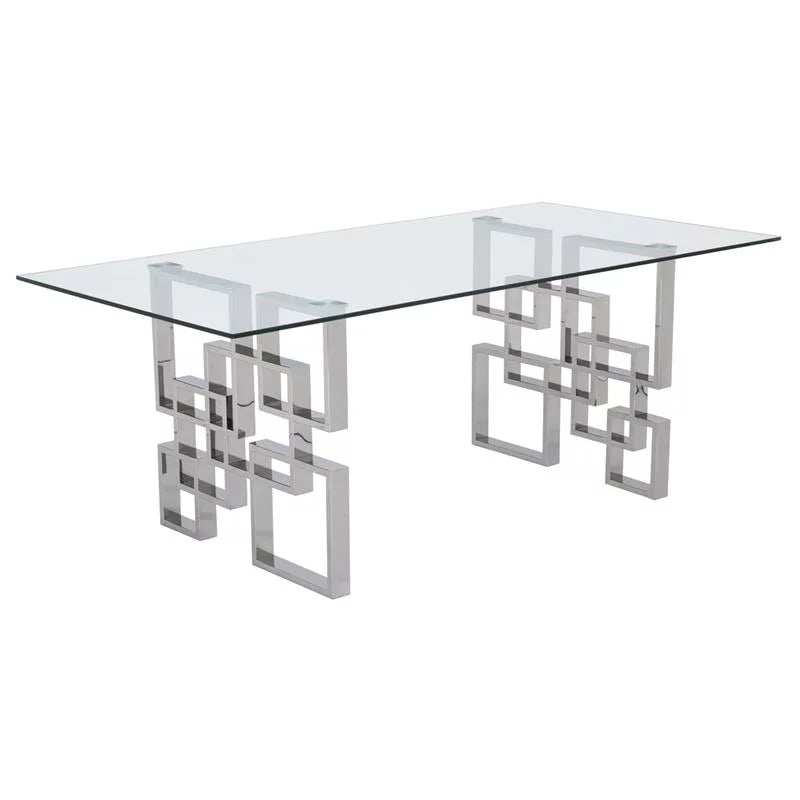 Clear Glass 5pc Dining Set with Stainless Steel Base N7223