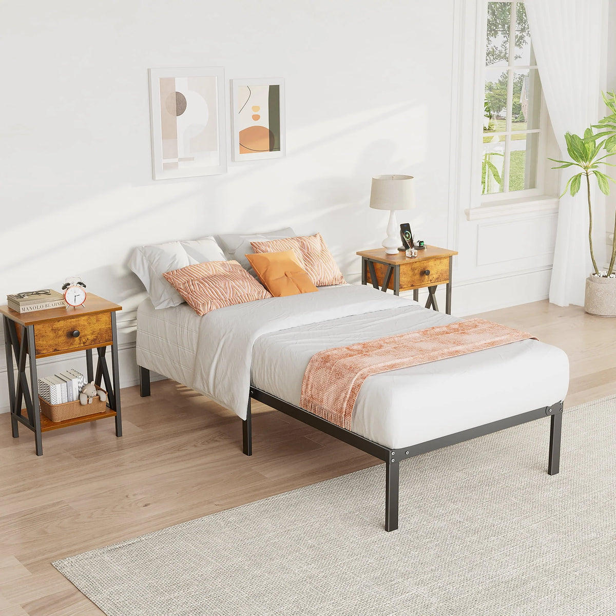 Full Size Heavy Duty Platform Bed Frame with Underbed Storage P353419