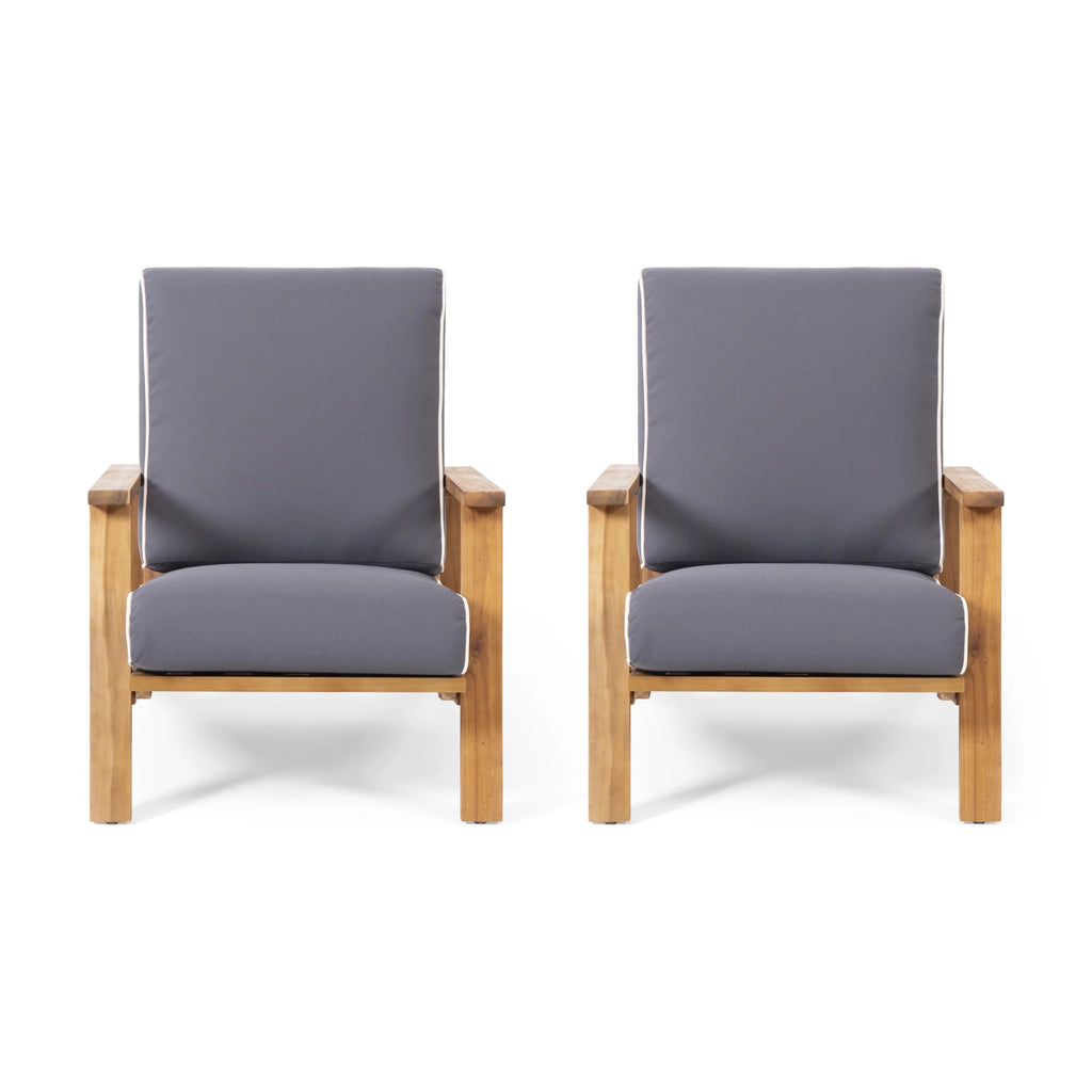 Acacia Wood Club Chairs with Cushions, Set of 2 U53572