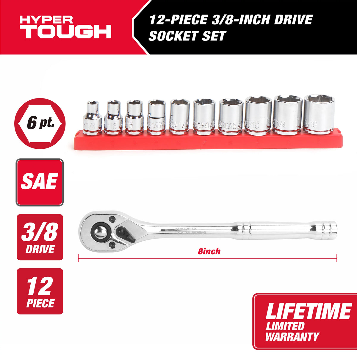 12-Piece 3/8-inch Drive Socket Set SAE H496