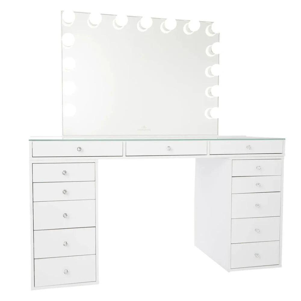 Vanity Desk with 5 Drawer Units and Lighted Mirror H71419