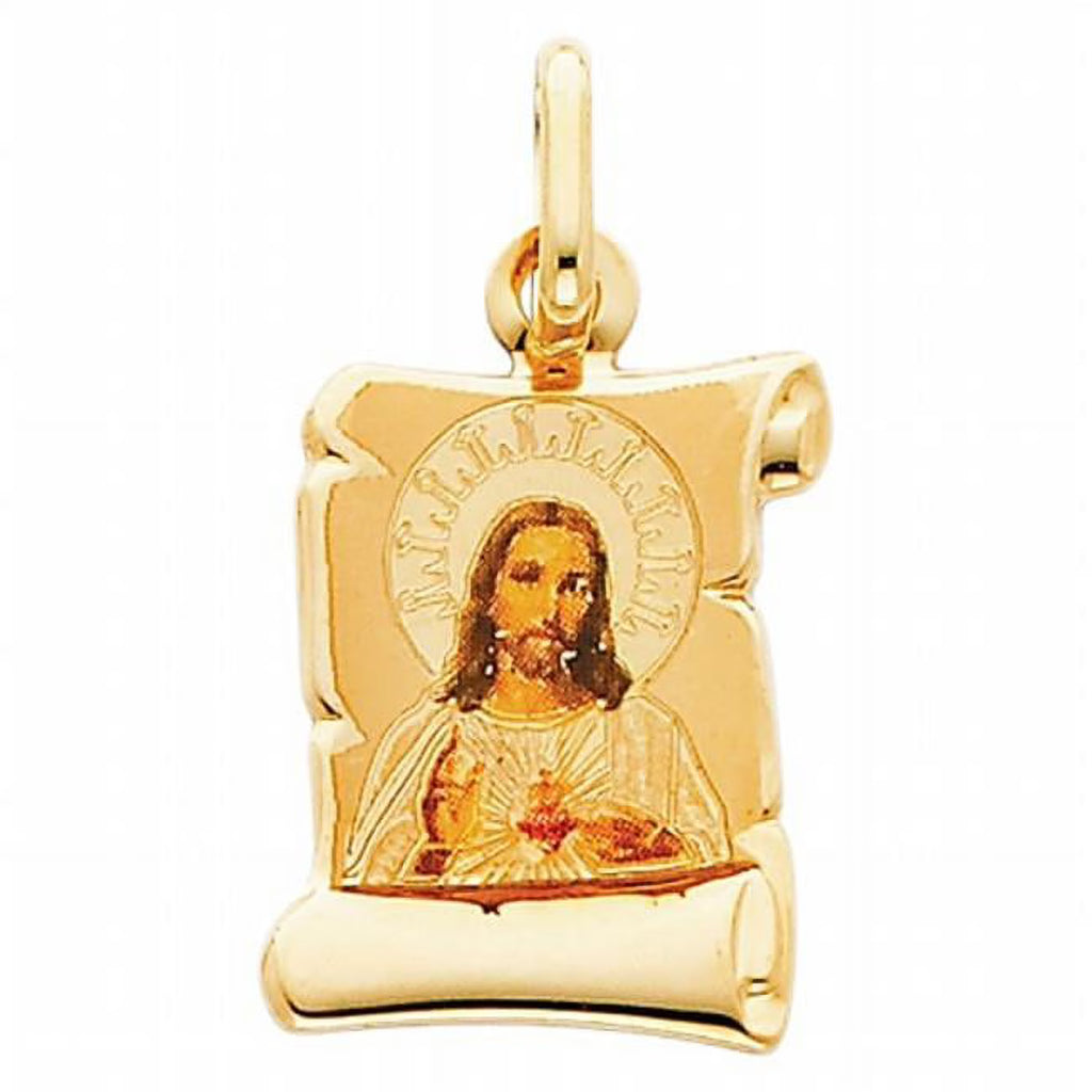 14k Yellow Gold and Enamel Sacred Heart of Jesus Religious Pendant B59088