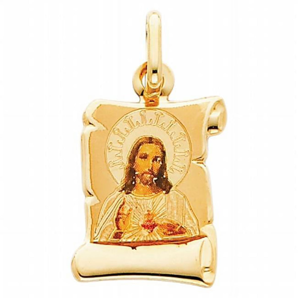 14k Yellow Gold and Enamel Sacred Heart of Jesus Religious Pendant B59088