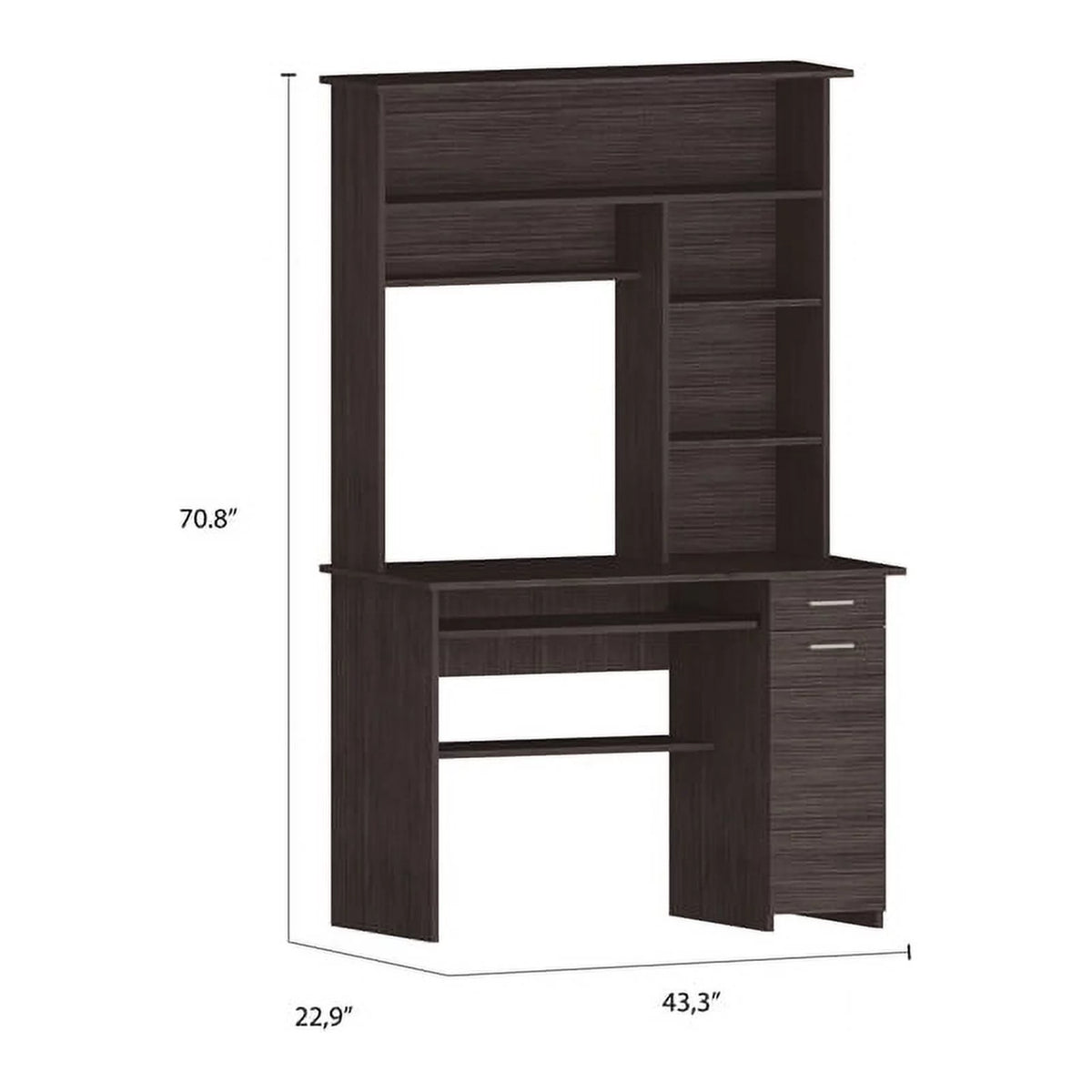 Modern Engineered Wood Desk With Hutch in Charcoal B504