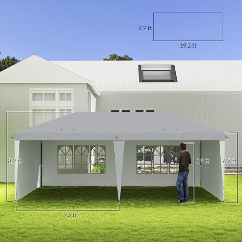 10' x 20' Pop Up Canopy Tent with 4 Sidewalls, White D906921