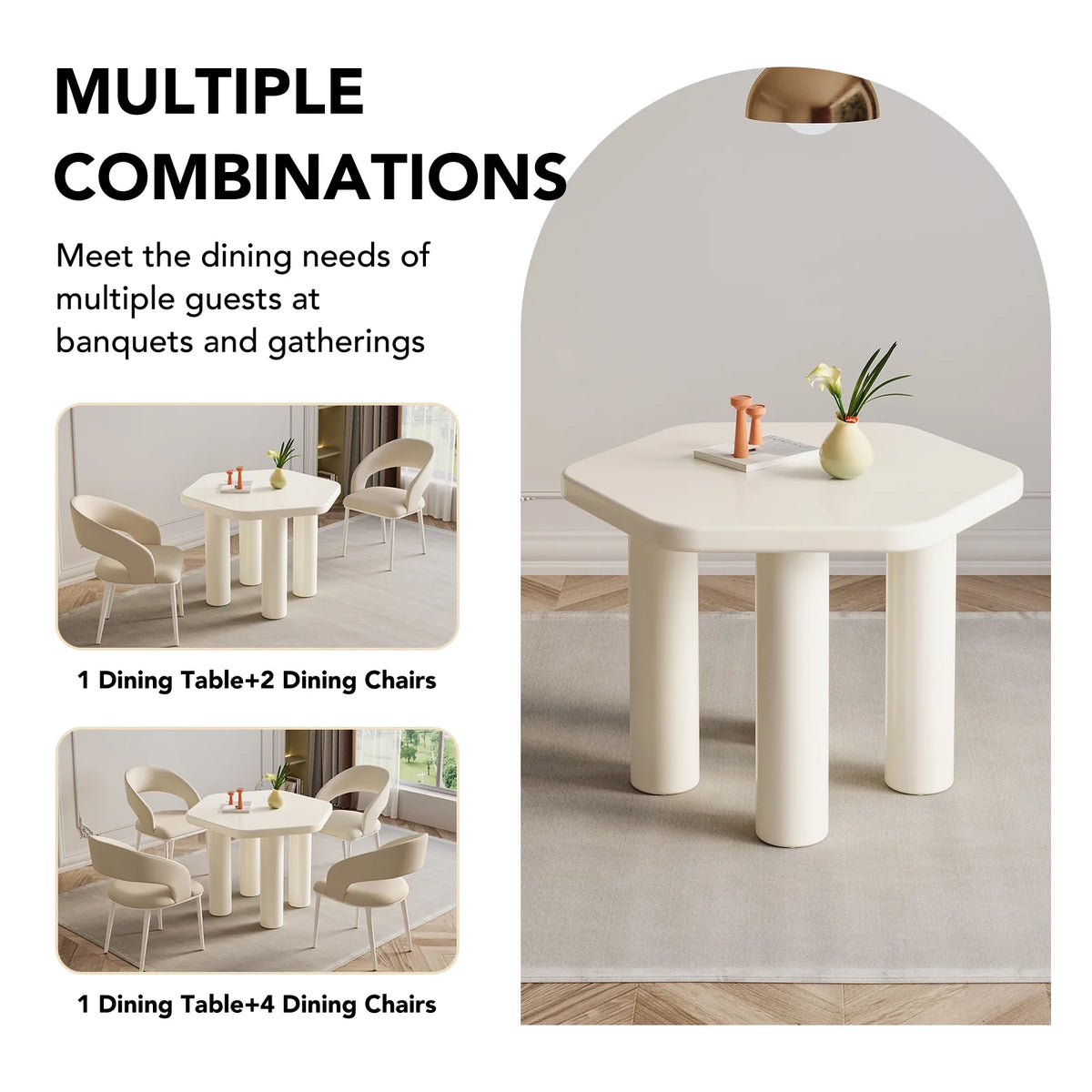 Cream White Hexagonal Dining Table V888