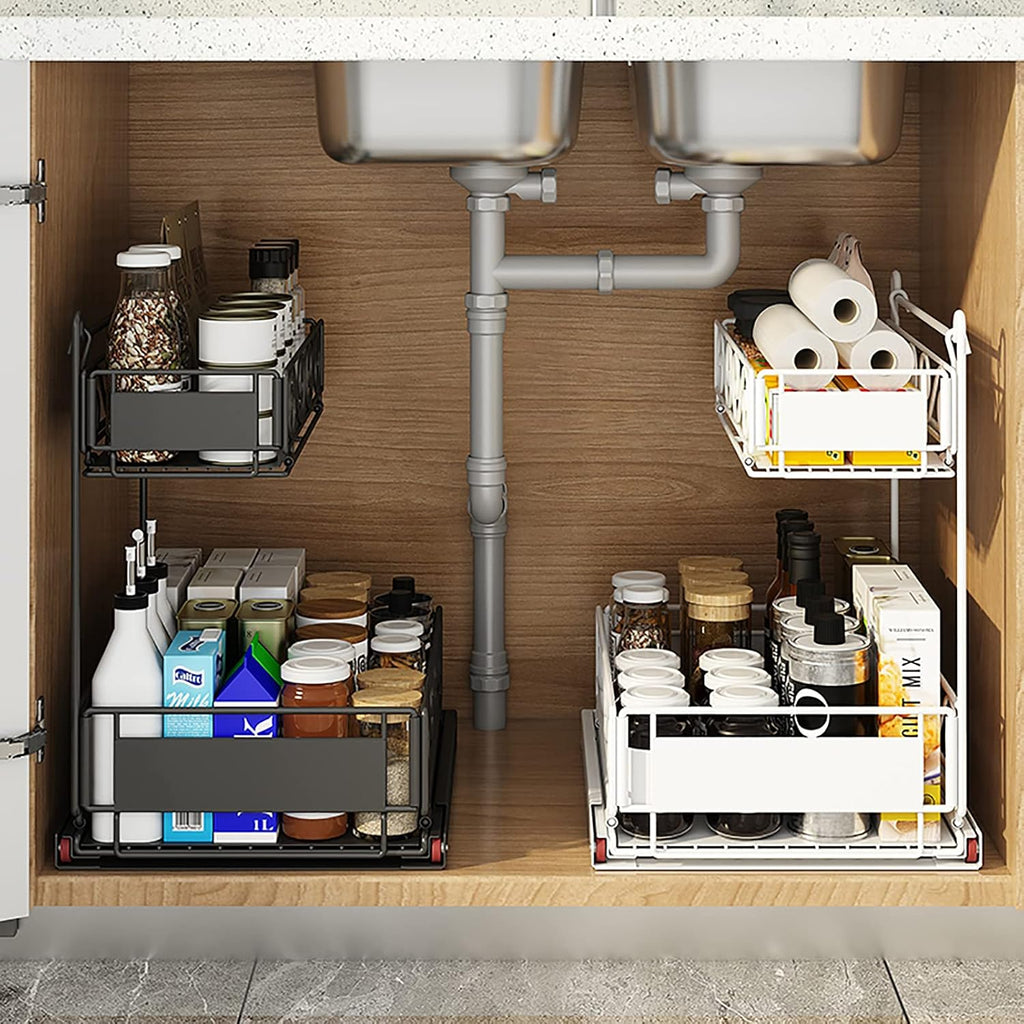 Black 2-Tier Under Sink Organizer with Sliding Drawer F73622