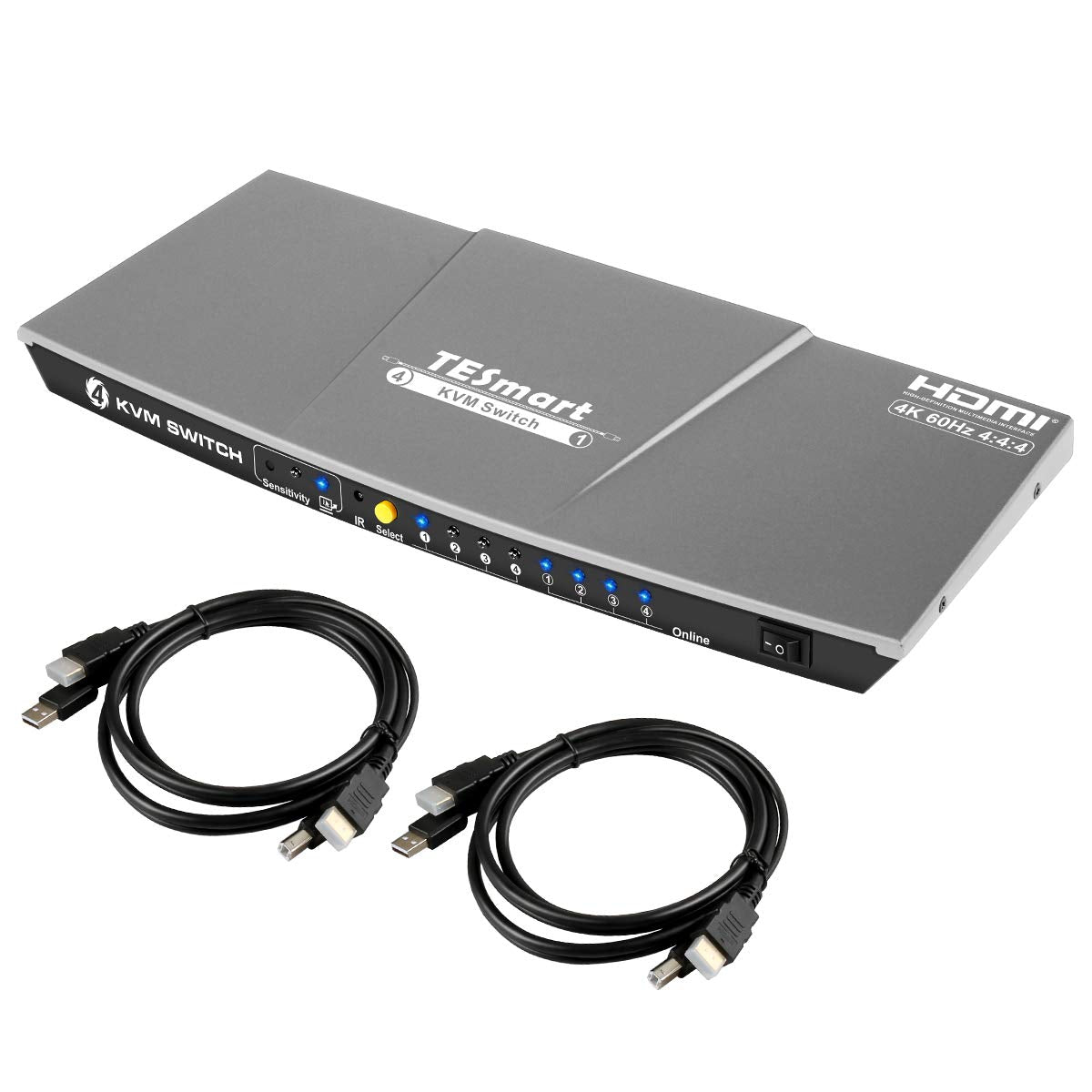 4-Port HDMI KVM Switch with 2 Pcs 5ft KVM Cables D143