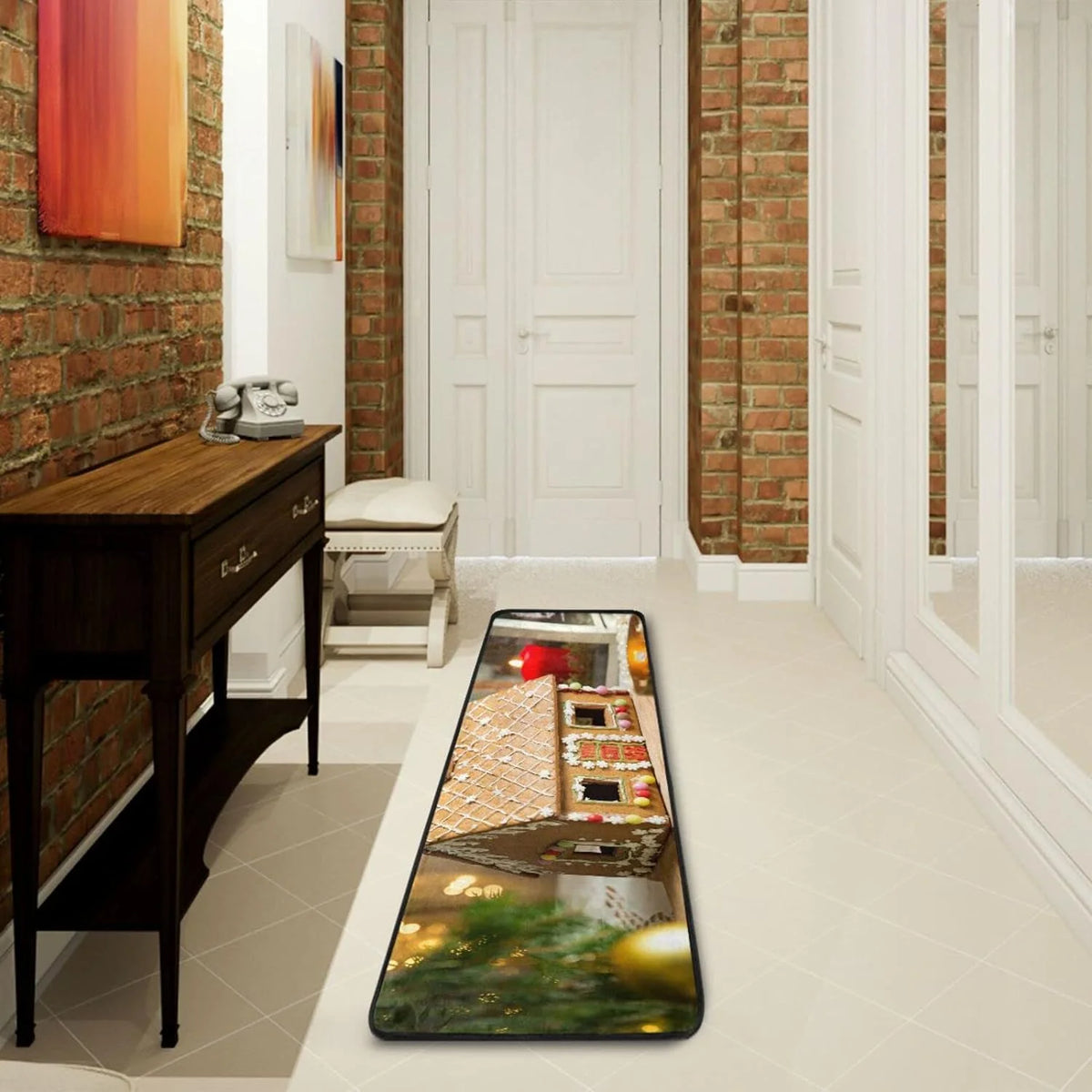 2'X6' Gingerbread House Runner Rug with Rubber Backing N376342