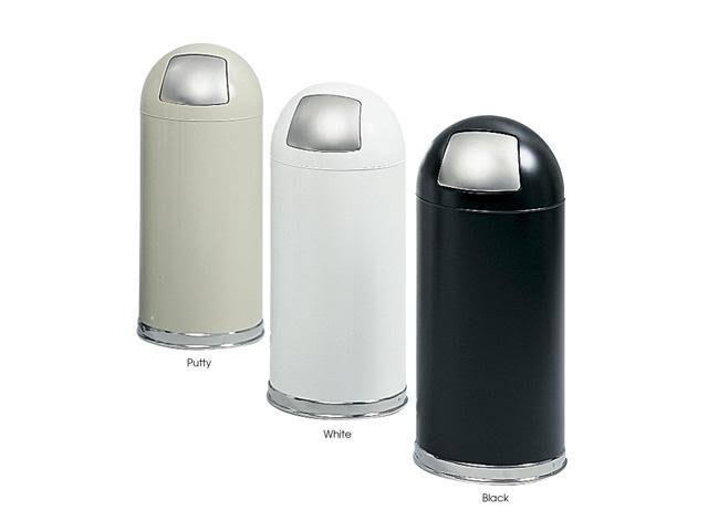 White 15 Gal Stainless Steel Trash Can with Push Lid O786