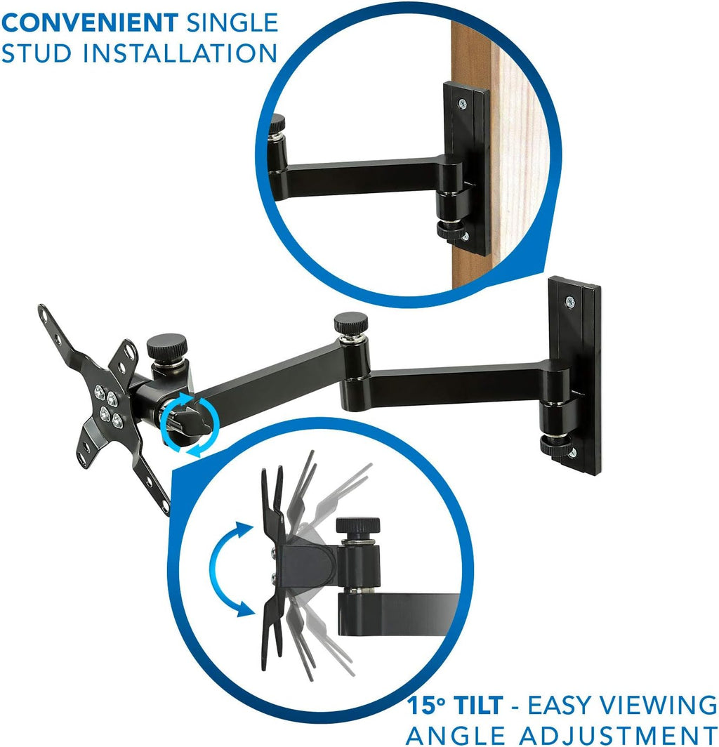 Full Motion Computer Monitor Wall Mount, Articulating Arm, VESA 75 and 100, 33 lb Capacity, Black, Pack of 2 V675