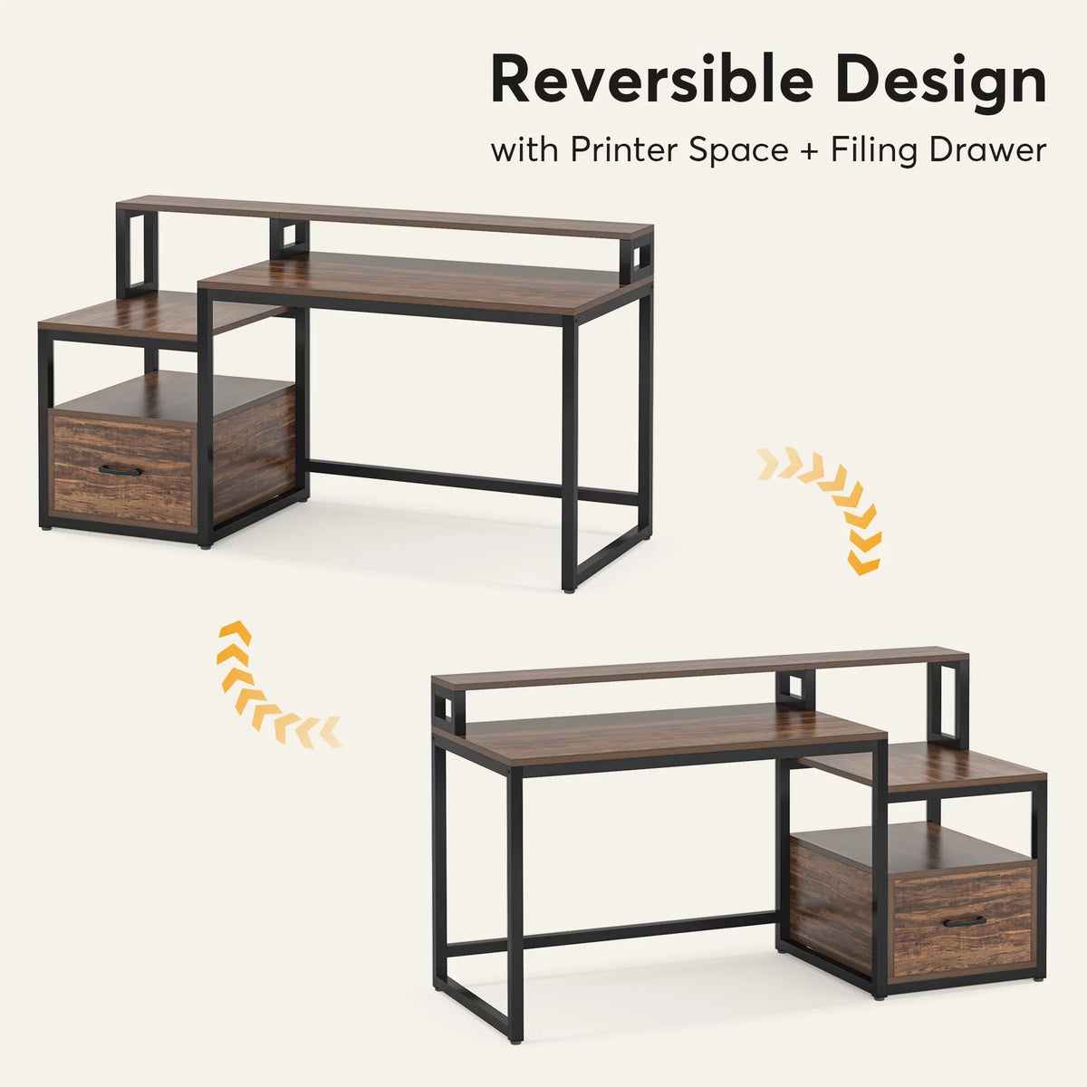 60 inch Computer Desk with File Drawer and Storage Shelves F41913