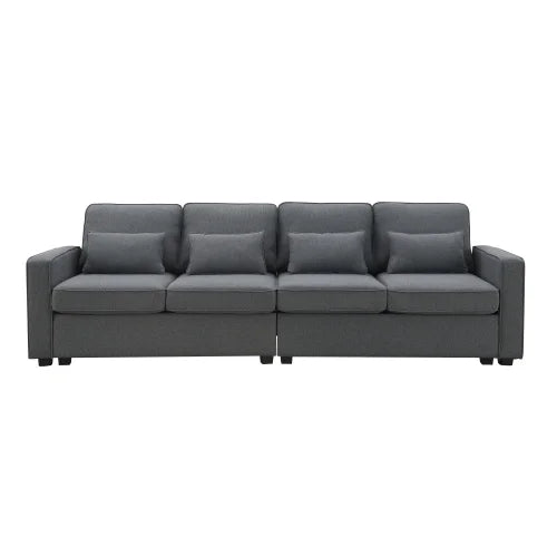 Linen Fabric Sofa with Armrest Pockets and 4 Pillows Y184114