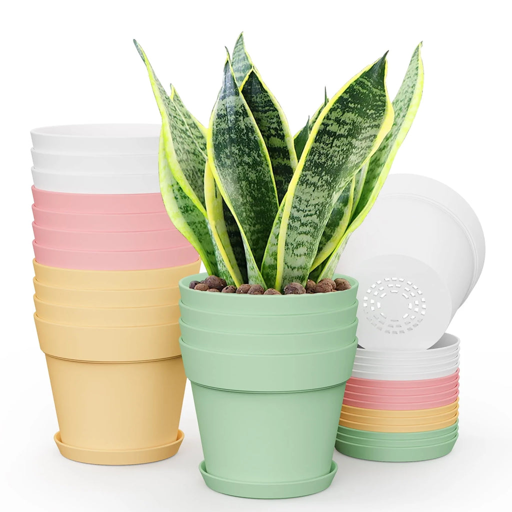 6 Inch Plastic Planters 16 Pack White L3339