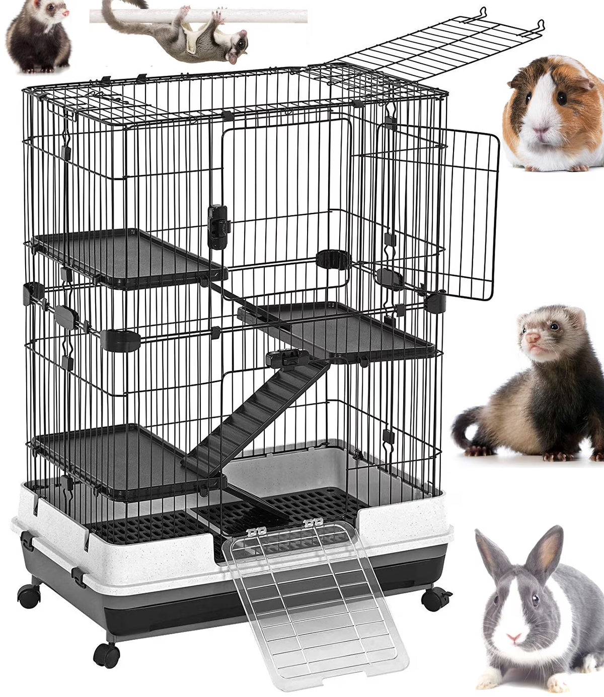 X-Large 43” 4-Story Indoor/Outdoor Rabbit Guinea Pig Hutch Cage with Washable Tray K842