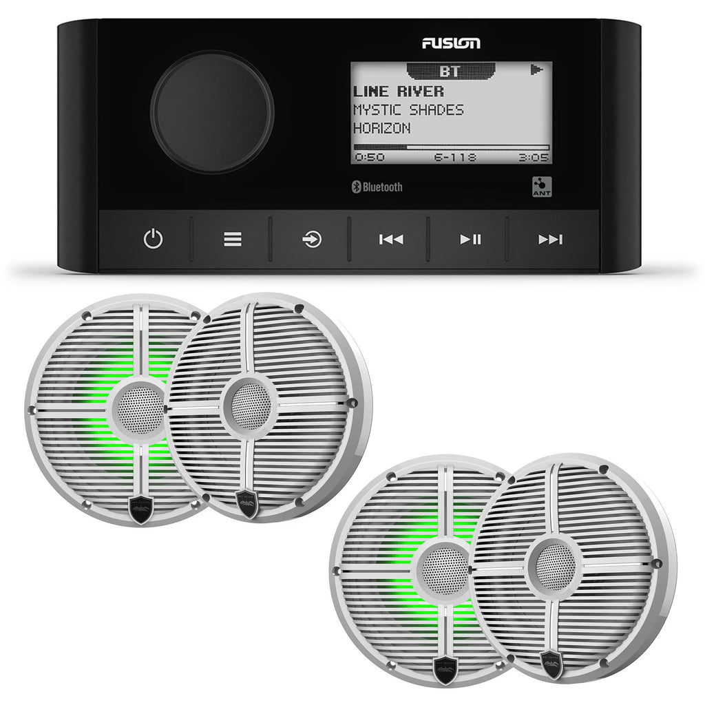Marine Stereo with 2 Pair of 6.5" White Grill Marine Speakers with RGB Lighting Z10925