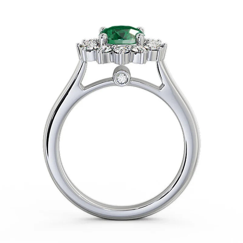 14K White Gold Floral Halo Round Cut Diamond Engagement Ring E6223