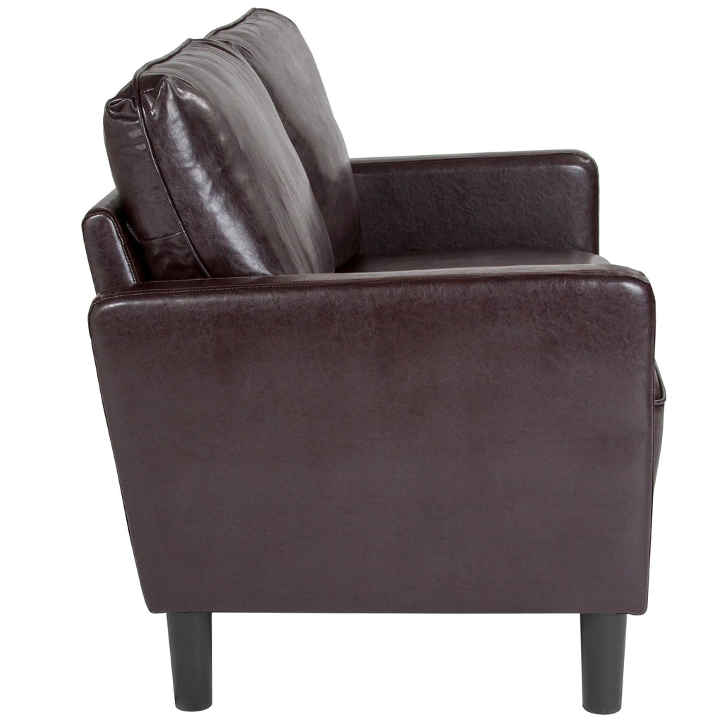 Brown Leather Straight Arm Loveseat G6632