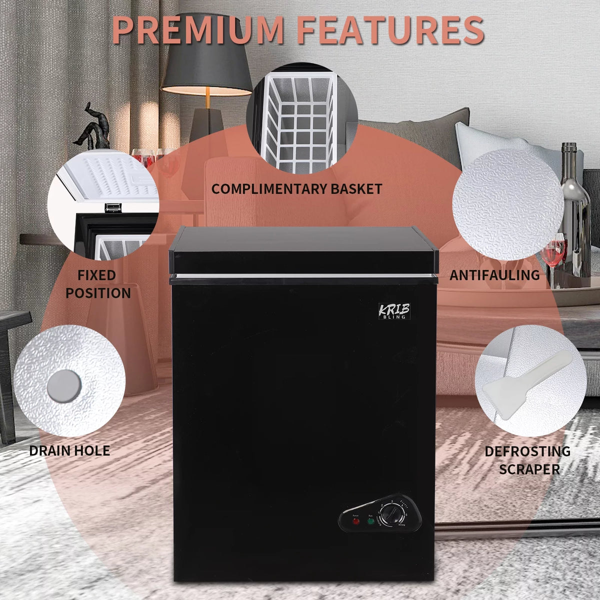 3.5 Cu.Ft Black Chest Freezer with Removable Basket R568