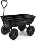 Black Poly Garden Dump Cart with Steel Frame and 10-Inch Pneumatic Tires, 600-Pound Capacity V98003