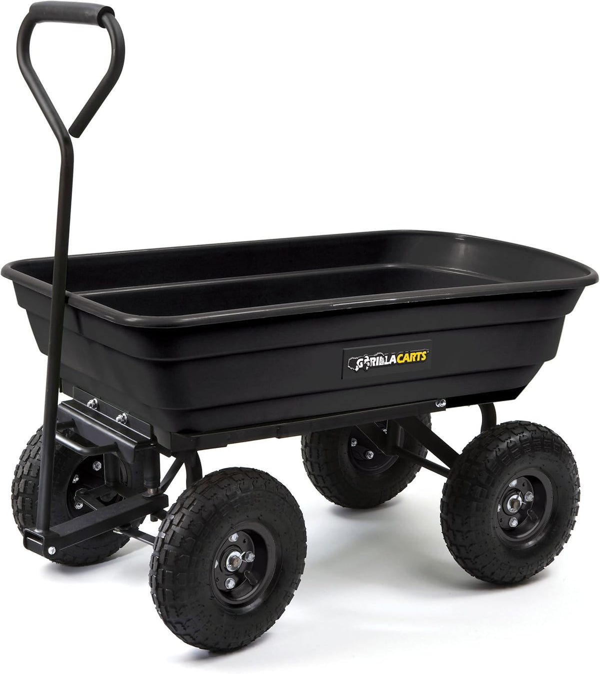 Black Poly Garden Dump Cart with Steel Frame and 10-Inch Pneumatic Tires, 600-Pound Capacity V98003