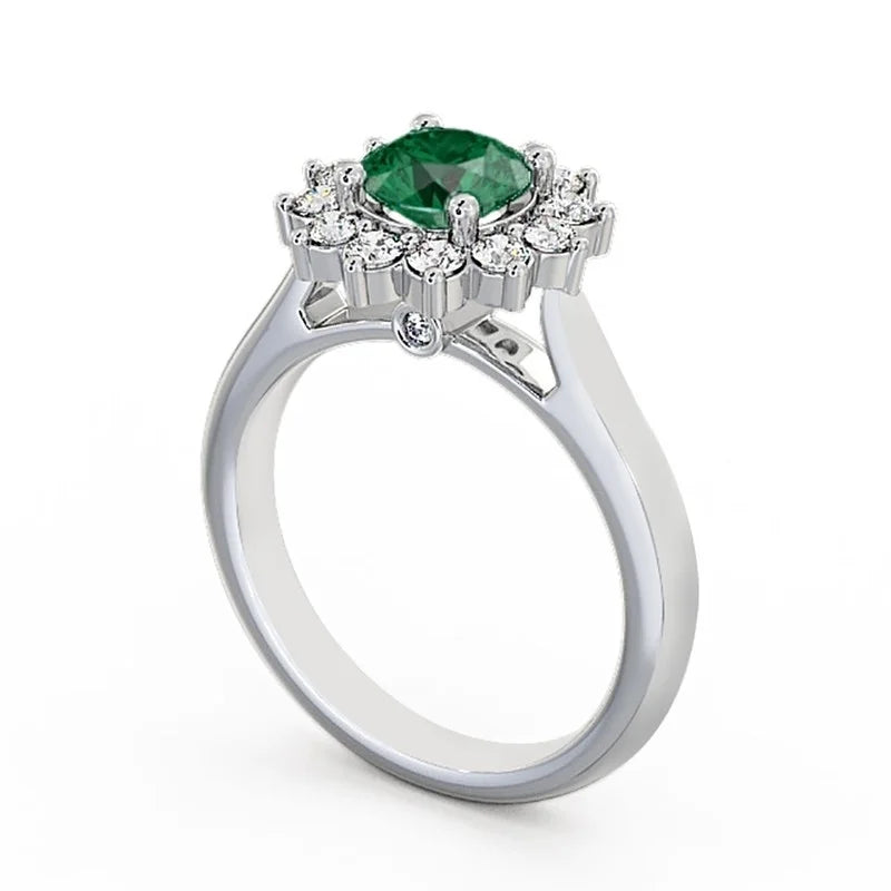 14K White Gold Floral Halo Round Cut Diamond Engagement Ring E6223