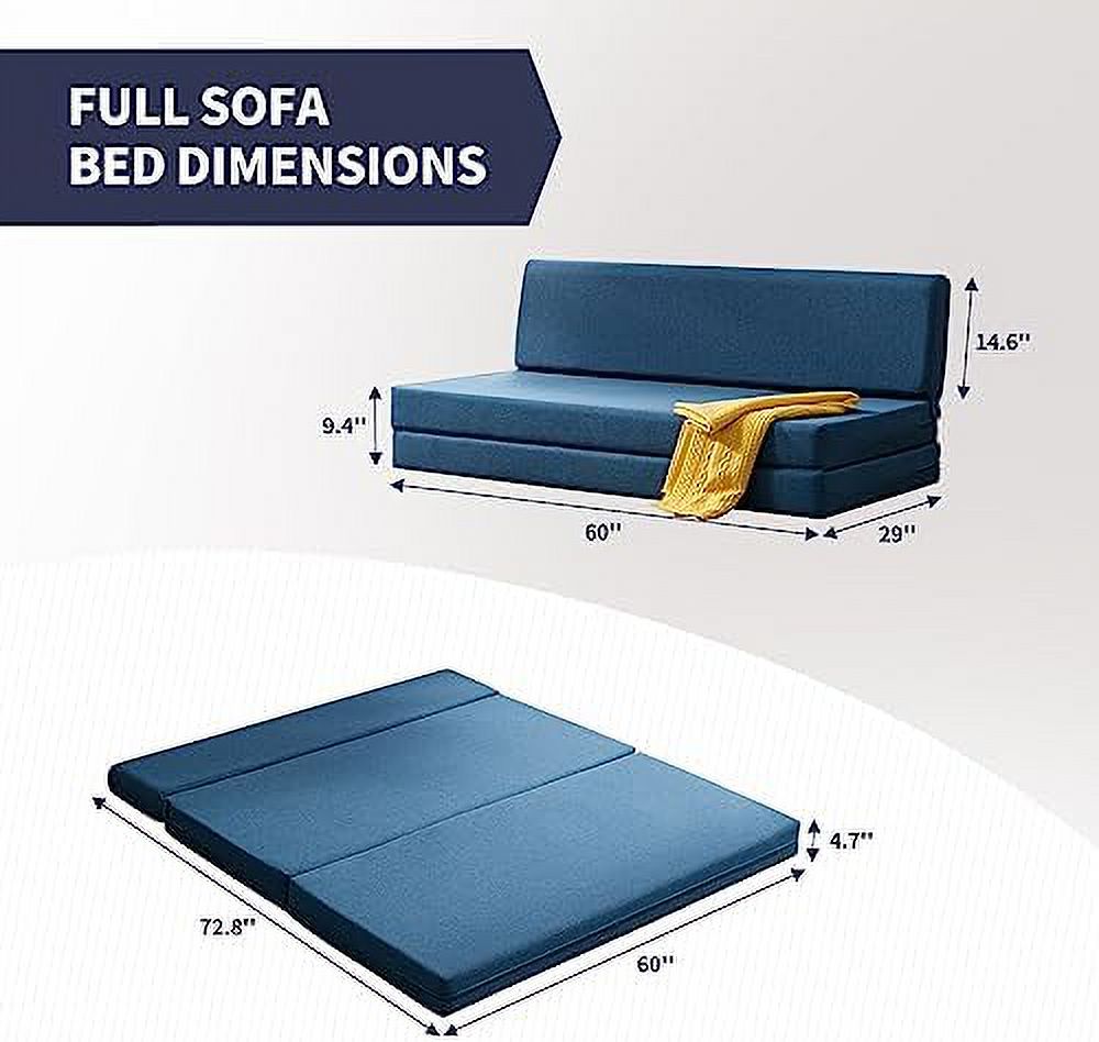 Twin Folding Sofa Bed with Memory Foam Mattress Linen Fabric Q50450