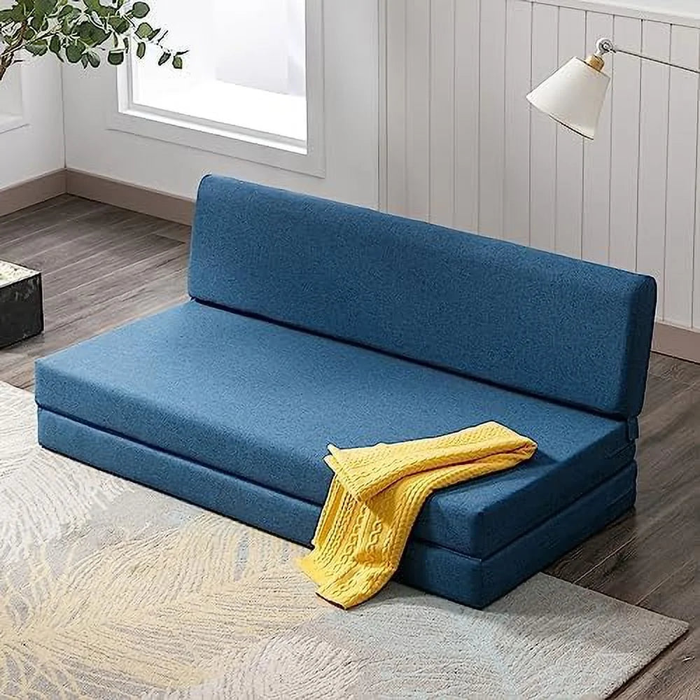 Twin Folding Sofa Bed with Memory Foam Mattress Linen Fabric Q50450