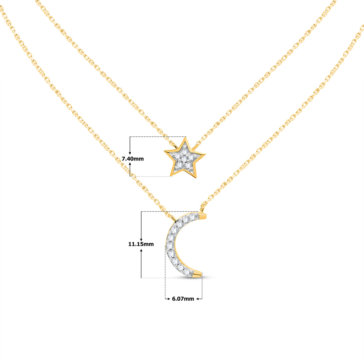 Round Cut Natural Diamond Necklace in 18K Yellow Gold over Silver E982