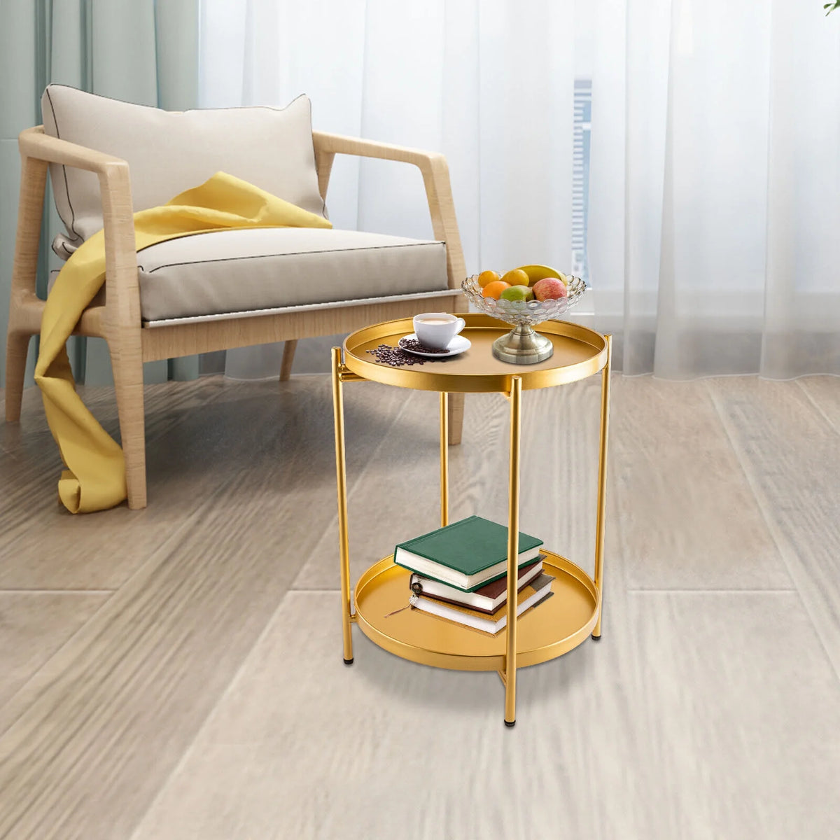 2-Tier Metal Round End Table with Removable Tray F393162