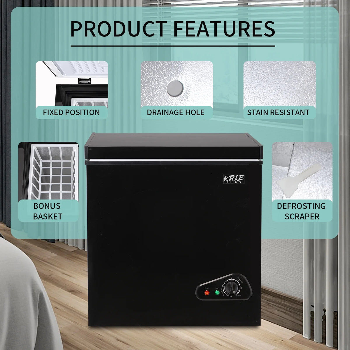 3.5 Cu.Ft Black Chest Freezer with Removable Basket R568