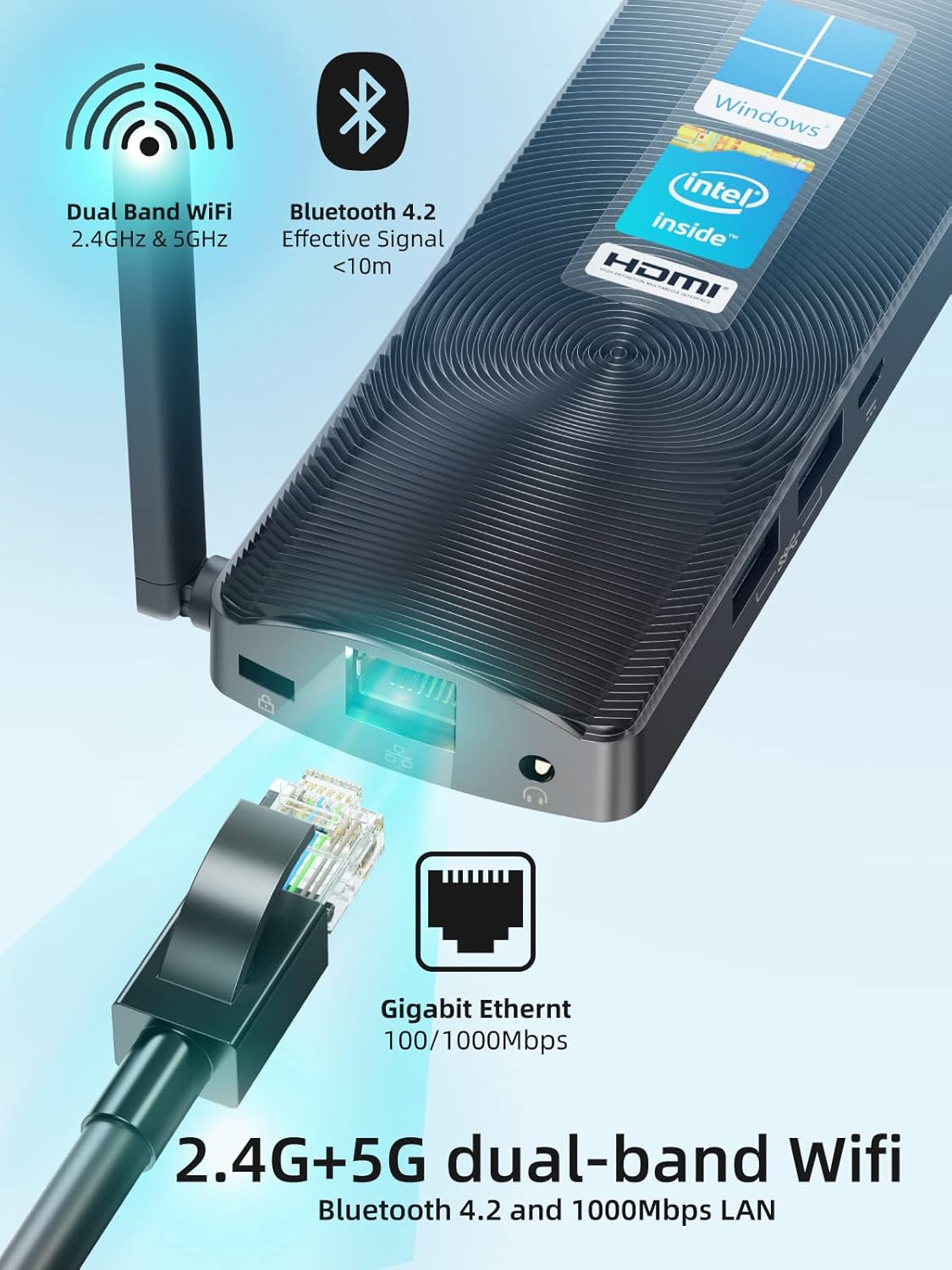 Mini PC Stick Fanless Windows 11 Pro Celeron J4125 8GB/256GB Small Computer X944