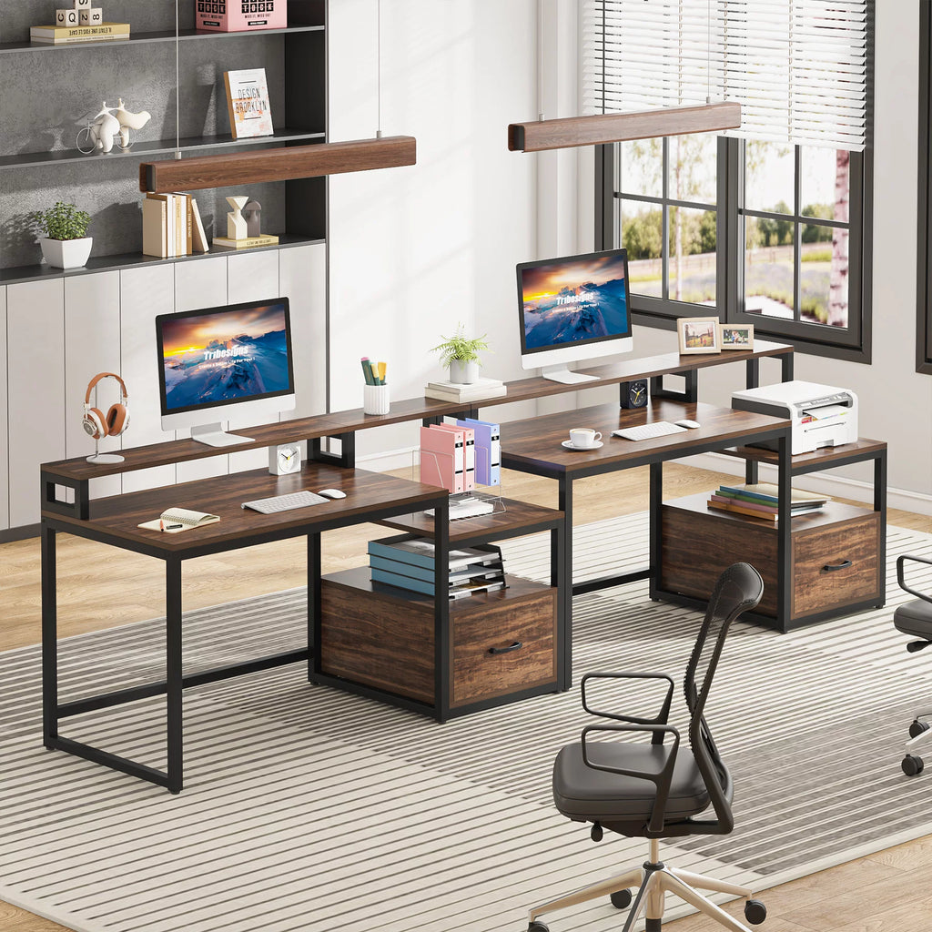 60 inch Computer Desk with File Drawer and Storage Shelves F41913