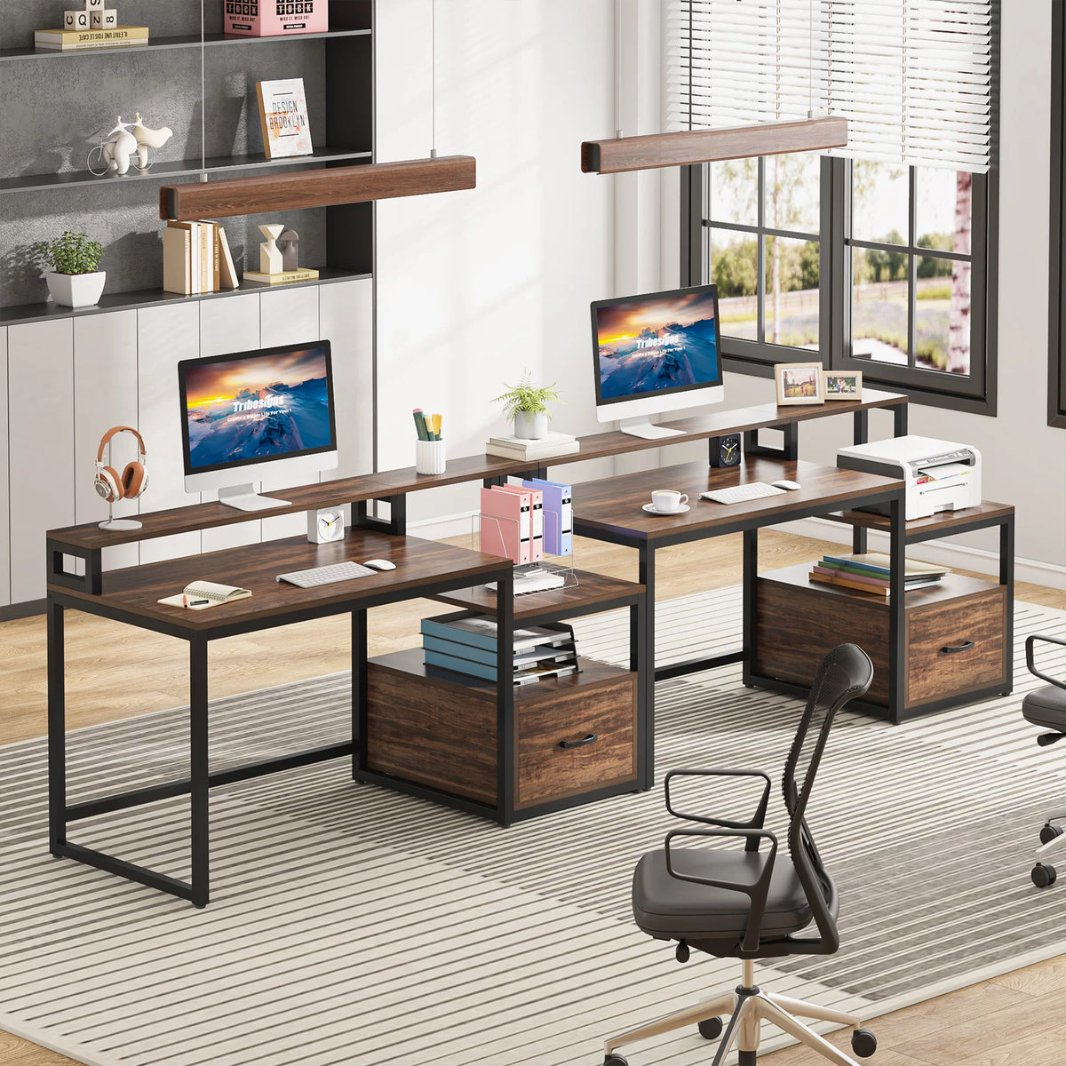 60 inch Computer Desk with File Drawer and Storage Shelves F41913