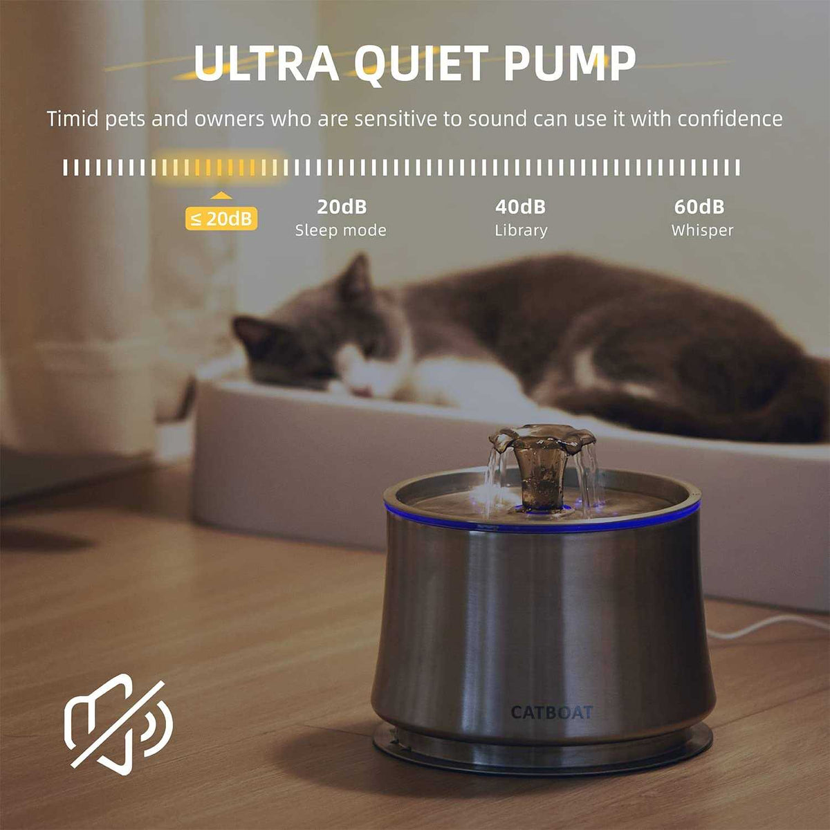 Stainless Steel 84oz/2.5L Cat Water Fountain Z192606