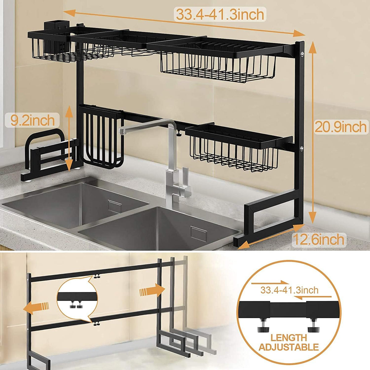 Black 2-Tier Under Sink Organizer with Sliding Drawer F73622