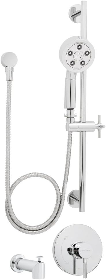 Polished Chrome Handheld Shower Head with Hose, Shower Valve, Tub Spout and Slide Bar N94970