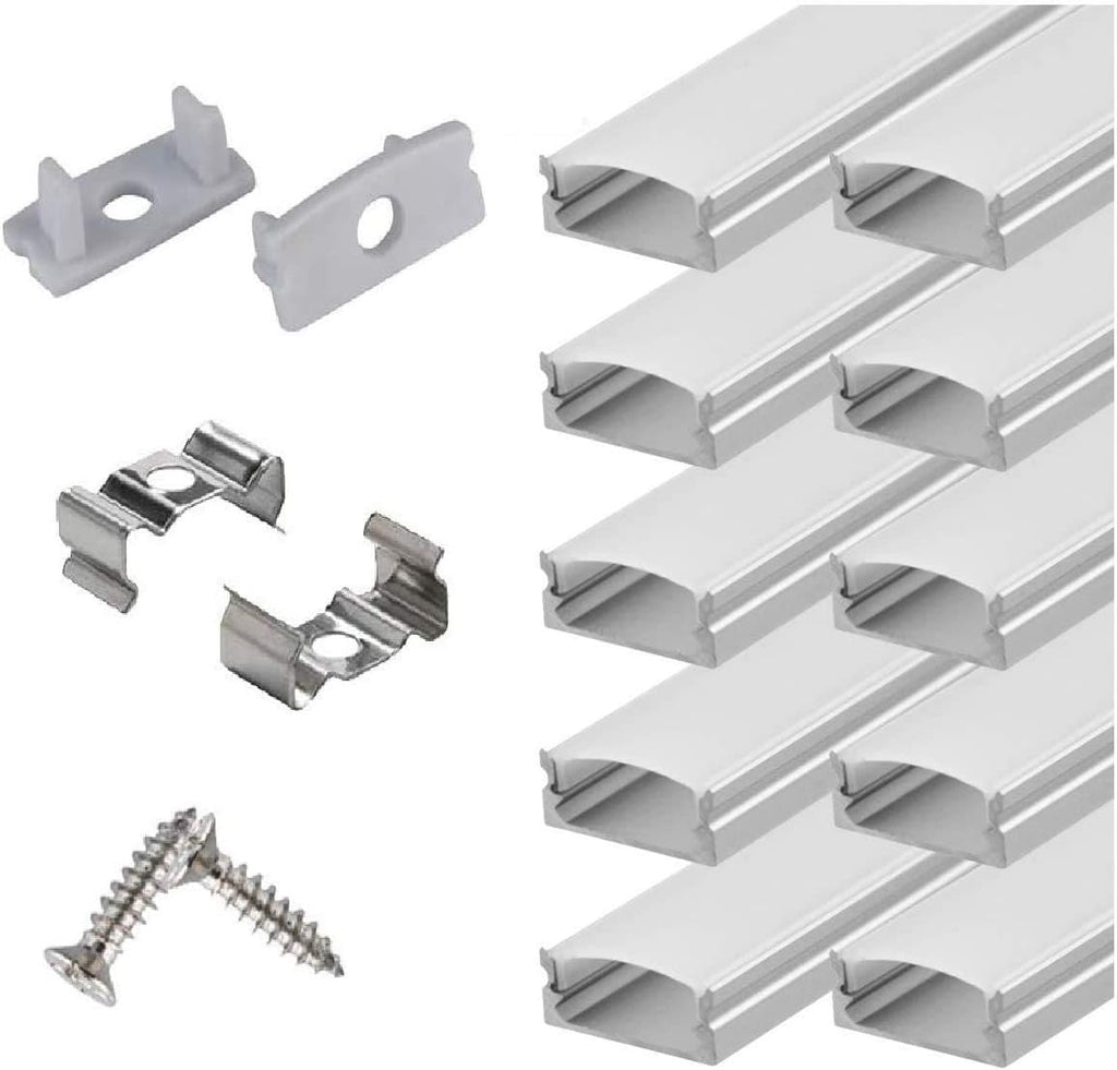 10-Pack 6.6ft U Shape LED Aluminum Channel System with Milky Cover, End Caps and Mounting Clips S758973