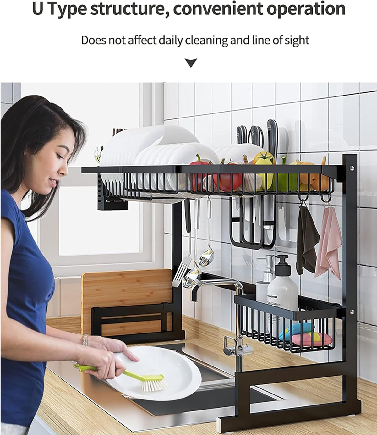 Black 2-Tier Under Sink Organizer with Sliding Drawer F73622