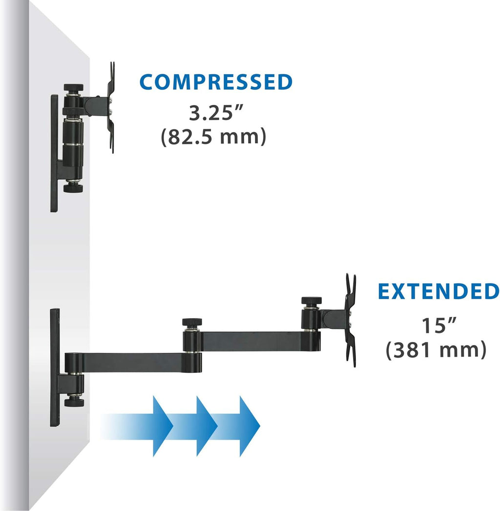 Full Motion Computer Monitor Wall Mount, Articulating Arm, VESA 75 and 100, 33 lb Capacity, Black, Pack of 2 V675