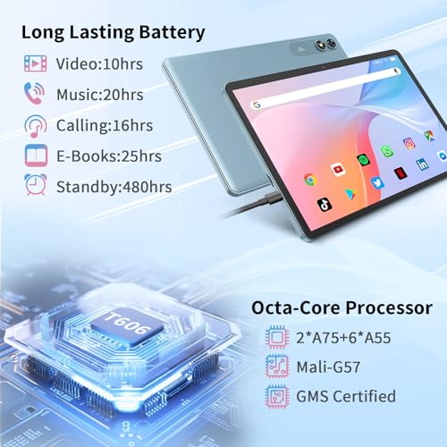 Android 15 Tablet with Keyboard, 26GB+256GB, 10.1 Inch, 8000 mAh, 5G WiFi, Dual Camera, 2 in 1, Black Q543588